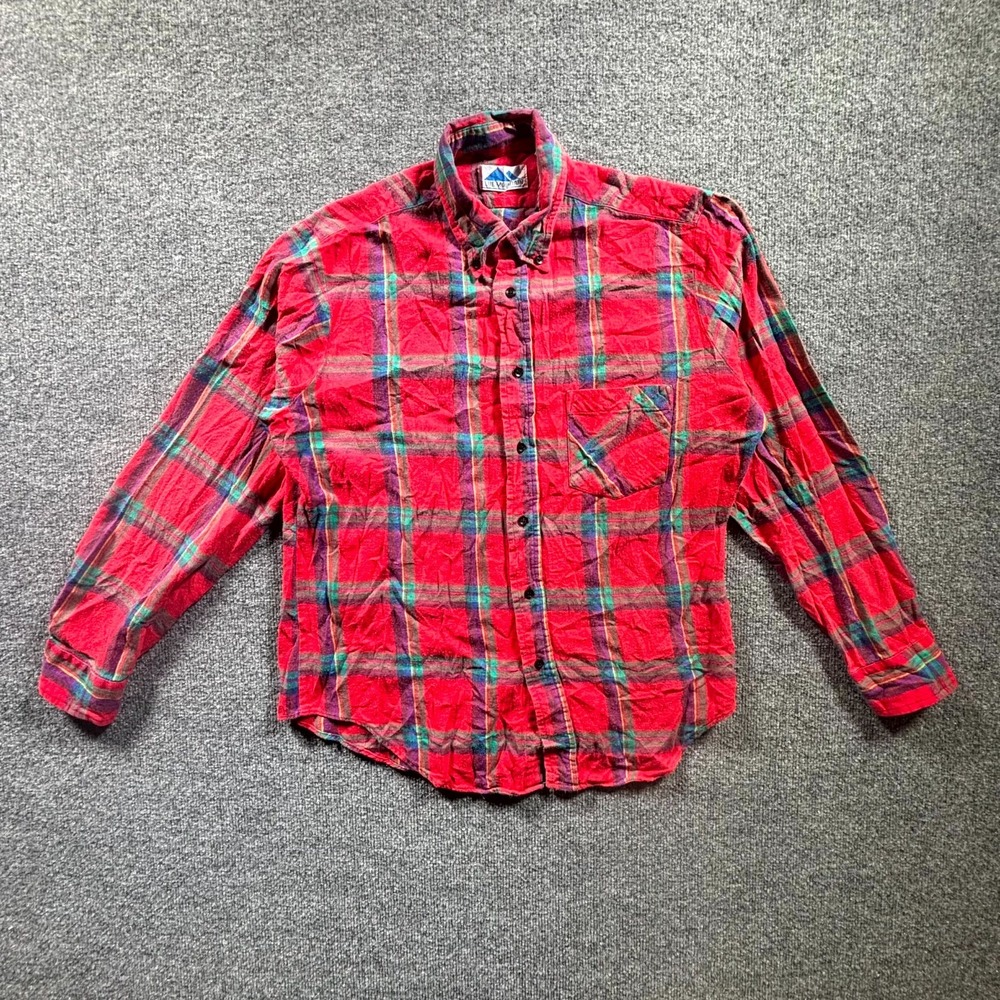 Blue Mountain Flannel Shirt Men's Medium Red Plaid Cotton Casual Button Down